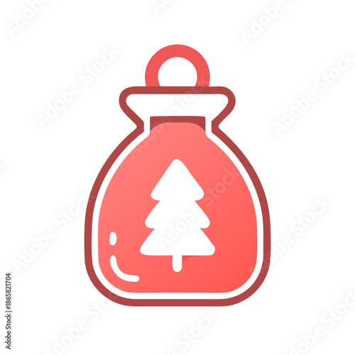 Christmas gift sack with tree symbol in simple red outline vector style