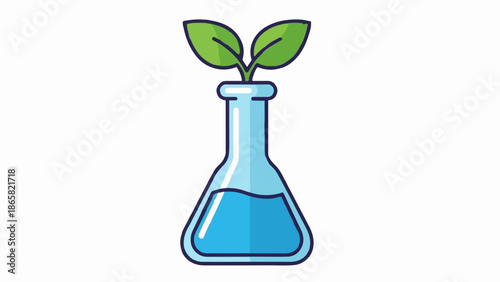 A science flask with a plant growing from it symbolizes new life and growth