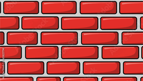 A seamless pattern of shiny red bricks laid in a staggered pattern against a gray background