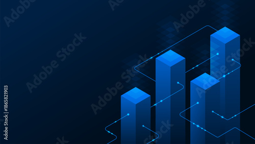 Isometric data technology network with digital server  cubes connected. Abstract cloud infrastructure concept. Futuristic blue background
