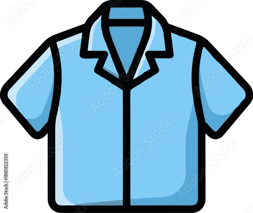 A simple cartoon illustration of a light blue short-sleeved collared shirt