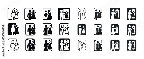Diverse pictogram set of couples in various outlines and styles