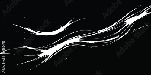 Abstract black and white background with orange fractal waves and futuristic smoke patterns featuring motion lines and curved energy shapes for a decorative vector art wallpaper design