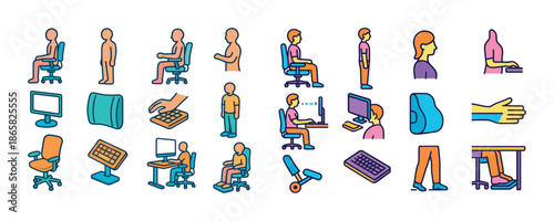 Ergonomic office design: illustrations of proper sitting and workstation setups