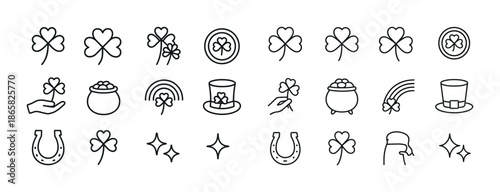 Clover and lucky icons: st. patrick's day symbols in black and white