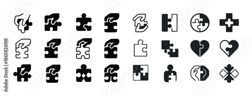Collection of puzzle piece icons in various shapes and designs
