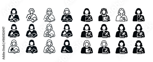 Diverse female icons set featuring artist and scientist occupations