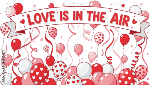 Vibrant Valentine's Day celebration with red and pink balloons