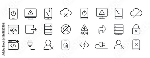 Minimalistic computer and network error icons set