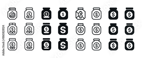 Black and white money jar icons with dollar signs