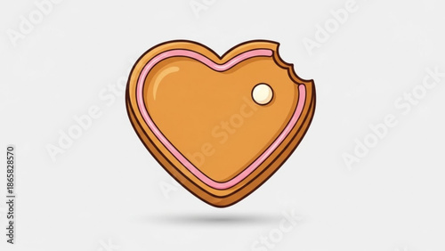 Heart shaped cookie with bite mark sweet baked dessert with pink icing isolated on white background for food and celebration concepts