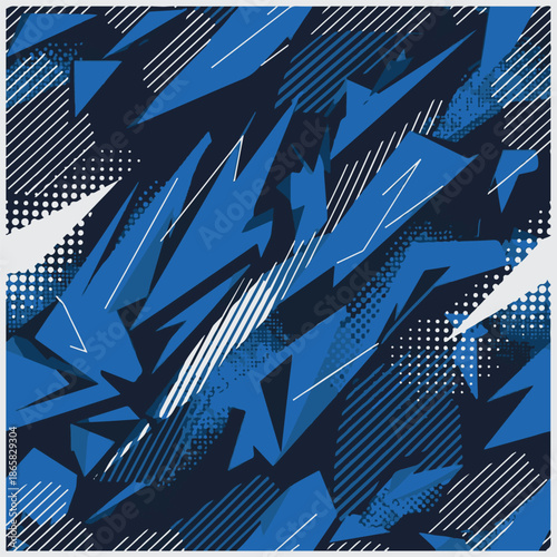 Abstract geometric pattern with blue and black dynamic shapes background