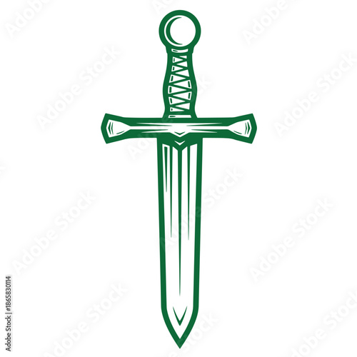 Green sword with white details on transparent background