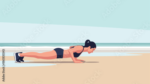 Woman exercising on beach: fitness and wellness in nature