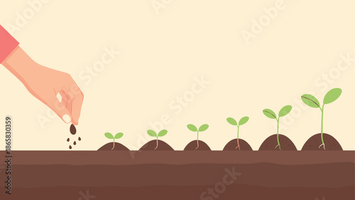 Growing seedlings progress over time in minimalist style