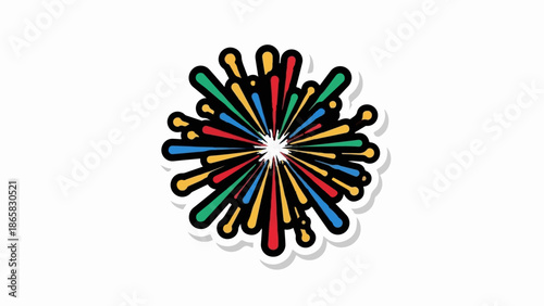 A colorful burst of radiant energy emanates from a central point, forming a vibrant explosion of light