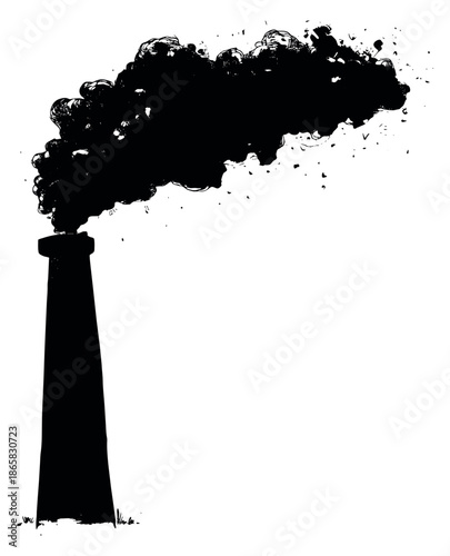 Hand drawn line art illustration of a chimney depicting thick smoke for environmental pollution