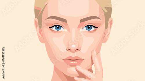 Modern flat art portrait of a woman with minimalist makeup and blonde hair