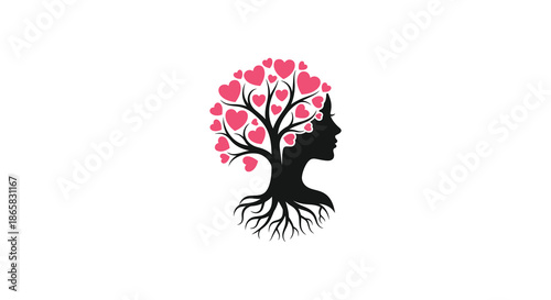 a woman s profile blends seamlessly into a tree filled with hearts creating a stunning silhouette