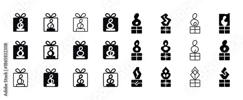 Minimalist gift icon set with creative package designs