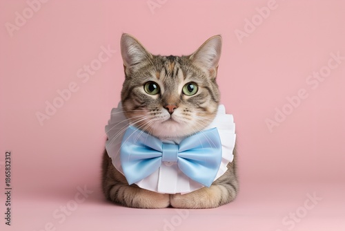 Minimal Cat with Bowtie on Light Pink