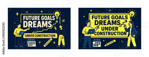 Future goals and dreams under construction with diverse professionals