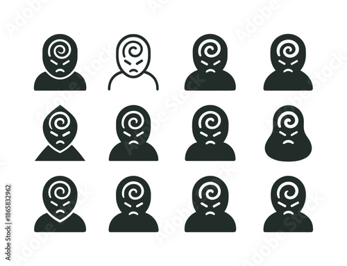 Self-Directed Anger Icons. self-directed anger. Icon set. Set Logo of self-directed anger: spiral tension line. harmonious logo variations of the