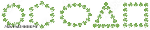 Set of green shamrock clover leaf frames in geometric shapes