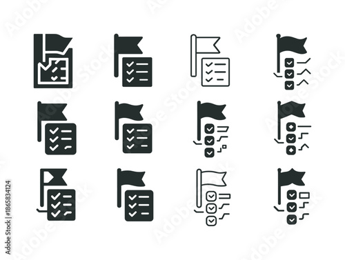 Weekly Goals Icon Set. Setting weekly goals and breaking them into smaller tasks. Icon set. Set Logo of Setting weekly goals and breaking them into smaller
