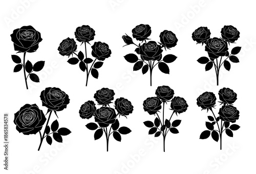 Minimalist Black Rose Silhouette Vector Collection for Floral Design and Decor