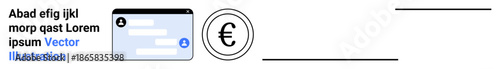 Digital transactions, personal finance, payment systems, currency exchange, online banking, and technology. Euro currency symbol next to a profile card. Digital transactions and personal finance