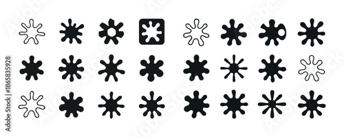 Set of black and white inkblot figures with various designs