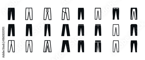 Various styles of black and white pants icon set