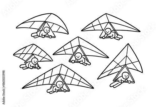 Glider Coloring Book. Colorful glider shapes children?s coloring book illustration, outlined drawing, simple hang gliders in various shapes and designs