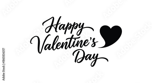 Elegant cursive lettering spells happy valentine s day with a prominent heart shape in black silhouette