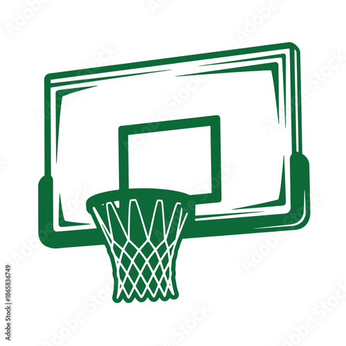Green basketball hoop with net and backboard in illustration style  sports equipment