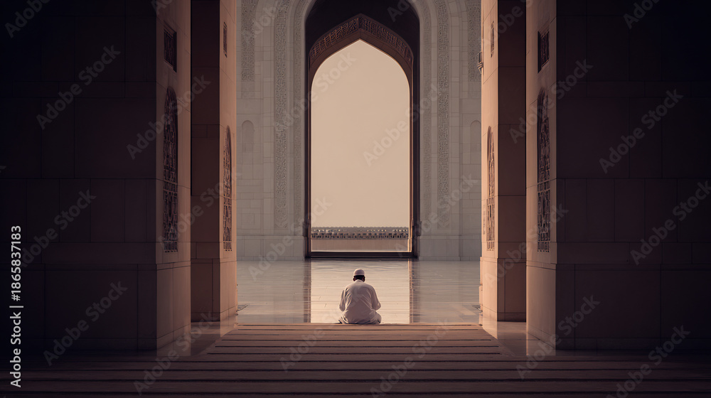 Fototapeta premium Prayer in grand mosque interior