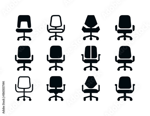 Business Closure Icons. Company going out of business. Icon set. Set Logo of Company going out of business: empty office chair. harmonious logo variations of