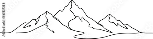 Continuous one line drawing of mountain range landscape template. Adventure winter sports sky and hiking concept. Vector illustration