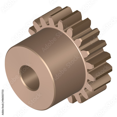 Copper Spur Gear 20 teeth. Machine parts. 3D rendering