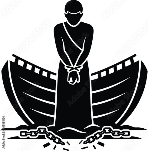 illustration of a man with a boat, International Day of Remembrance of the Victims of Slavery and the Transatlantic Slave Trade, slave trade, ship