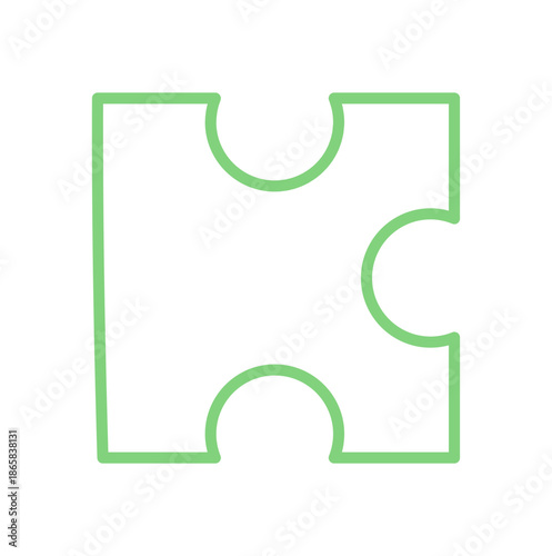 Flat green jigsaw puzzle piece silhouette. Simple puzzle tile with outline for fun table activity and children boardgame. Great for kids games, playful fun, and educational toy concepts.