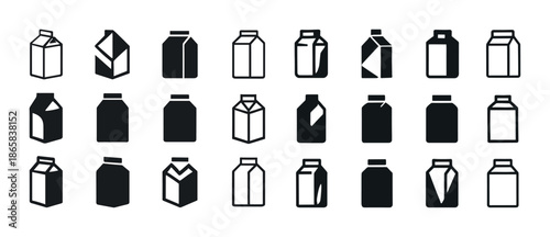 Collection of milk carton silhouette icons in various angles and styles