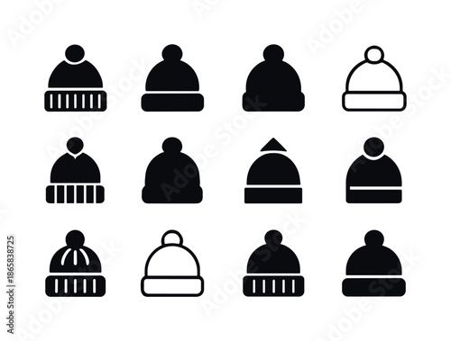 Beanie Icon Variations. beanies. Icon set. Set Logo of beanies: winter warmth icon. harmonious logo variations of the same emblematic concept, each with