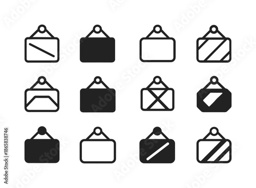 Business Closure Logos. Company going out of business. Icon set. Set Logo of Company going out of business: closed signboard. harmonious logo variations of the