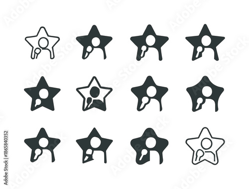 Celebrity Icon Design. Celebrity interview. Icon set. Set Logo of celebrity interview: star symbol backdrop. harmonious logo variations of the same emblematic