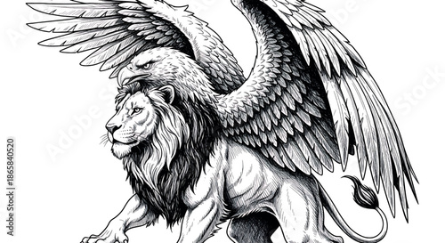 Winged Lion Mythical Creature Illustration