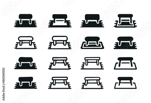 Rug Placement Icons. Placing a rug in the center of the room. Icon set. Set Logo of Placing a rug in the center of the room: rug under coffee table. harmonious