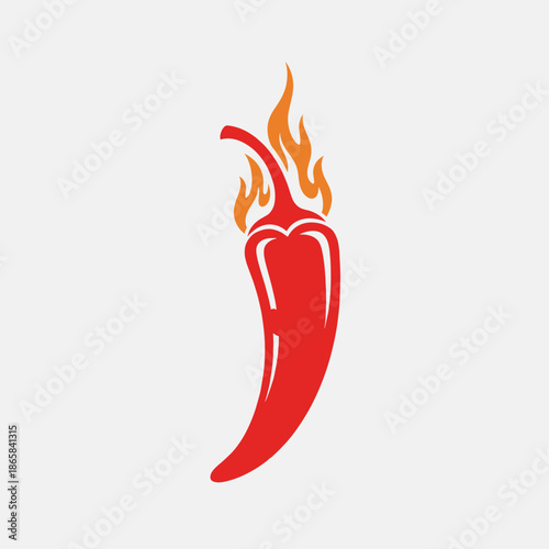 A vibrant red chili pepper with orange flames rising from its top, depicted on a clean white background.
