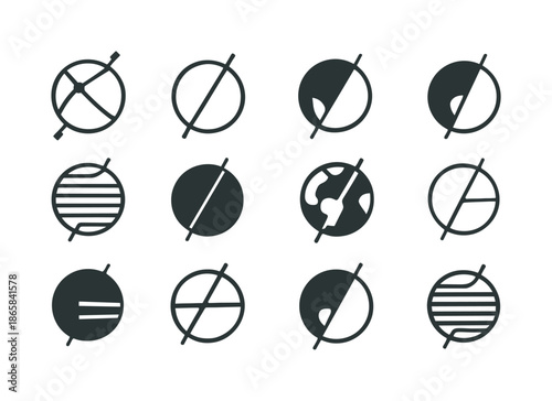 Earth Rotation Logos. Earth's rotation. Icon set. Set Logo of earth's rotation: Earth axis tilt symbol. harmonious logo variations of the same emblematic